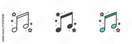 Music note and stars different style icon set