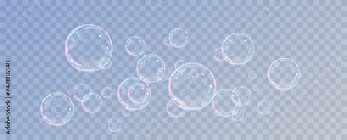 Realistic soap bubbles.Flying bubbles on a transparent background. 