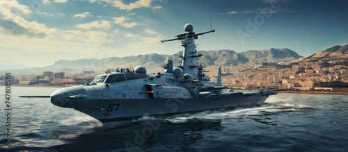 war ship. Military ship in the sea