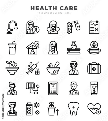 HEALTH CARE icons set. Collection of simple Lineal web icons.