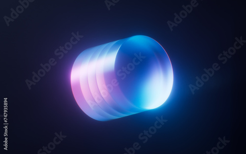 Dark gem glass with neon light effects, 3d rendering.