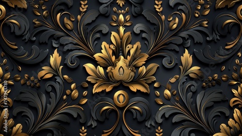 baroque damask black gold seamless pattern