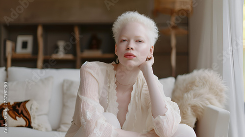 International Albinism Awareness Day, albino awareness day, portrait of beautiful albino model, genetic feature, pure snow-white skin, 