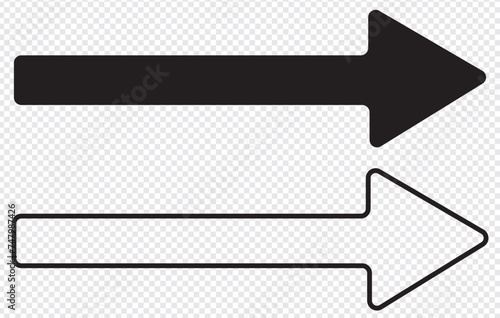 Long horizontal arrow. Black straight arrow to the right. Vector icon.