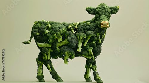 Une vache faite de brocoli, légume ferme alimentation organique surréaliste surréaliste