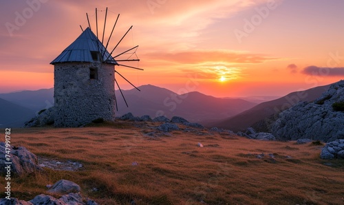 a stone windmill on a hill