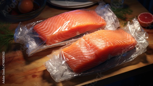 two salmon in plastic bags