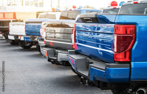 Brand New Pickup Trucks Vehicles on a Dealership Lot