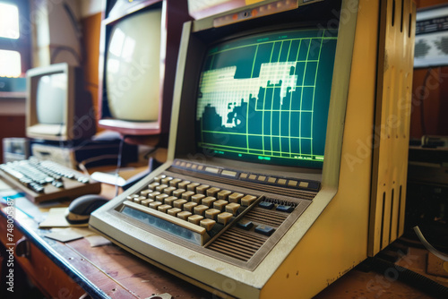 An old commodore computer sits on a desk