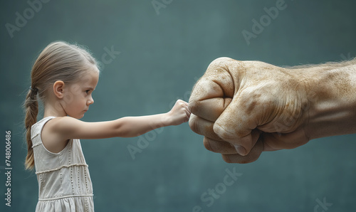 brave Little girl not being afraid, rejecting violence