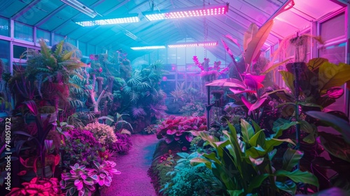 Alien flora and fauna in a biotech conservatory, bright theme