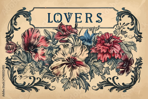 Lovers Text victorian style with flower ornament