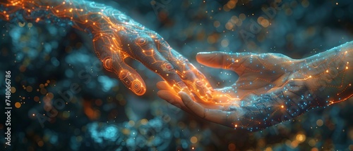 Using artificial intelligence and machine learning, human hands touching on big data network connections, science and artificial intelligence technology, innovation.