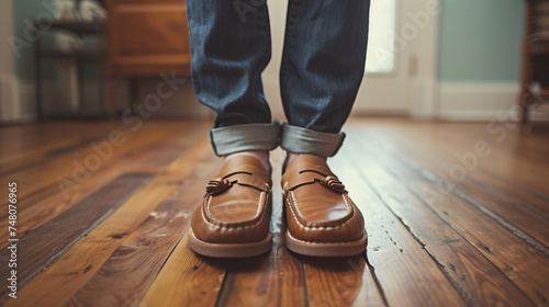 Hipster man wearing fashion shoes, tassel loafer.