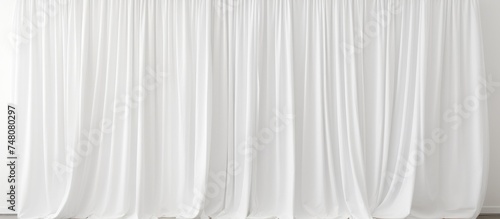 A temporary white curtain hangs in front of a window, gently swaying in the breeze. The soft fabric partially obscures the view outside, adding a touch of privacy to the room.