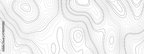 Wave topographic doted lines contour map, topographic wavy map dot line background. Abstract geographic wave grid line map. Vector illustration.