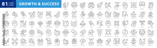 Growth and success line icons collection. Big UI icon set in a flat design. Thin outline icons pack. Vector illustration EPS10