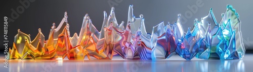 A 3D glass sculpture of rising and falling forex trading graphs embodying the volatility and beauty of the forex market