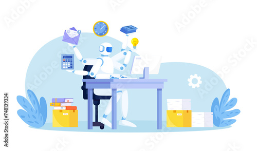 Artificial intelligence to help productivity. Business automation. AI robot help multitask. Innovation technology for work efficiency. Automation or robotic assistance