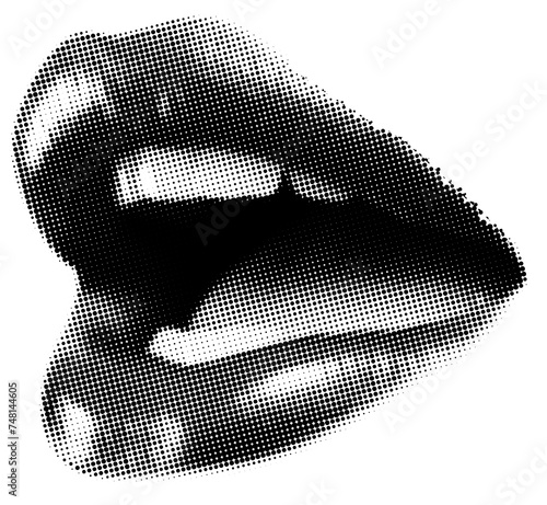  Women's lips in halftone texture. Trendy halftone style for collages