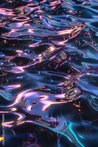 Fondo abstracto, textura de liquido negro, agua que refleja luces iridiscentes. Atractivo fondo de pantalla
