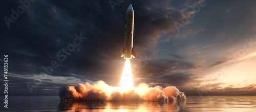 3d illustration of an intercontinental ballistic missile launched into space towards a targeted target object