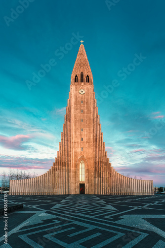 Hallgrimskirkja largest church in centre of Reykjavik downtown at Iceland