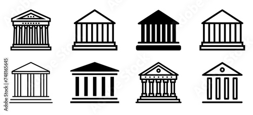 Palaces old buildings with columns vector icons set