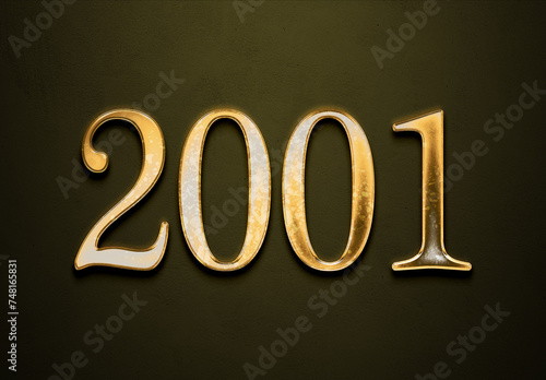 Old gold effect of year 2001 with 3D glossy style Mockup. 