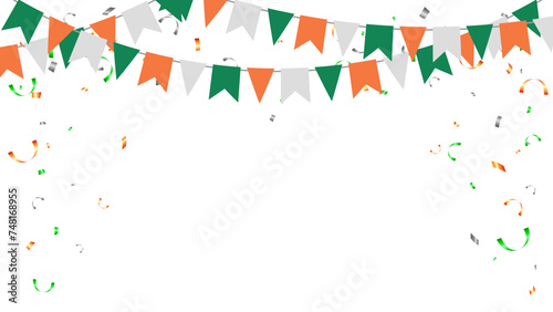 triangle pennants chain and confetti for ireland color concept. birthday party