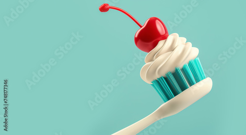 Brush Away Temptation: Toothbrush Reminder with Whipped Cream And A Cherry. 