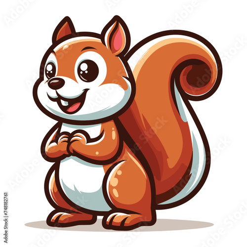 Cute squirrel cartoon mascot character vector illustration, smiling adorable squirrel chipmunk design template isolated on white background