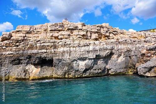 The caves of the ionian Sea side of Santa Maria di Leuca seen from the tourist boat 