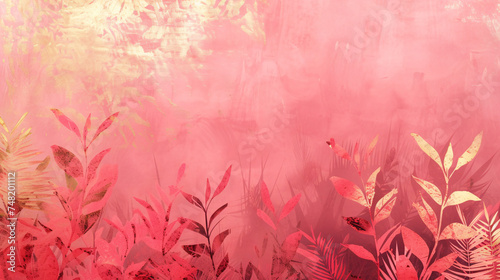 pink spring background with plants