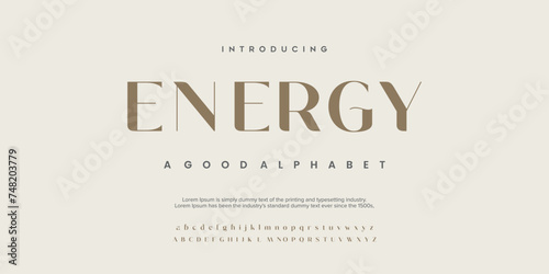 Energy Lettering Minimalist Fashion. Elegant alphabet letters serif font and number. Typography fonts regular uppercase, lowercase.