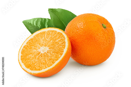 Orange fruit with half isolated on white background with full depth of field
