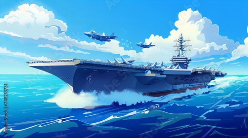 aircraft carrier with jet fighters illustration 