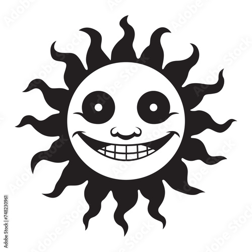 Dibujo de sol de verano con una sonrisa en estilo tatuaje silueta
