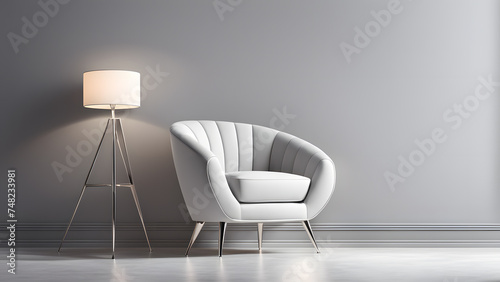 Craft visually appealing posters with an isolated 3D futuristic silver wingback armchair and modern minimalist sofa set against a clean pastel background