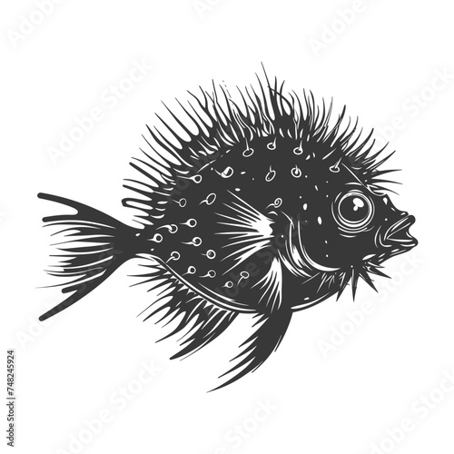 Silhouette pufferfish animal black color only full body