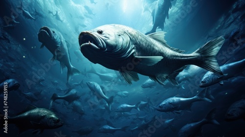 Massive sea creature with a deadly bite, swimming in a blue underwater world.
