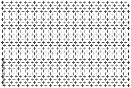 Cross or plus sign seamless pattern on white background. Mathematics geometry background with plus sign. Black and white pattern.