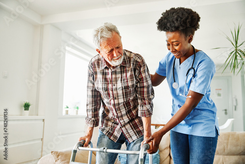 nurse doctor senior care caregiver help walker assistence retirement home nursing elderly man black health support