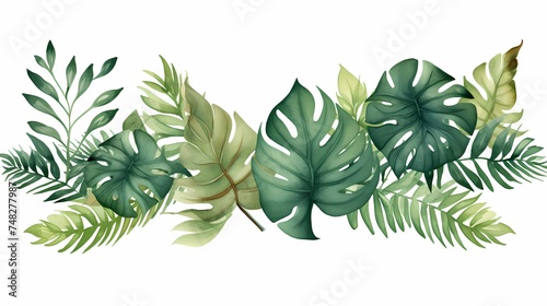 Spathiphyllum cannifolium concept, green abstract texture with white frame, natural background, tropical leaves in Asia and Thailand.