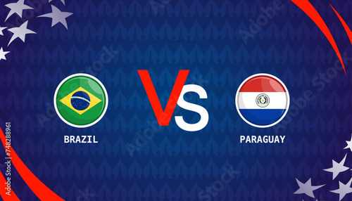 Paraguay vs Brazil broadcast template for sports Copa America 2024. vector illustration