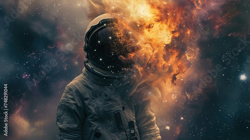 Astronaut in spacesuit against the background of the outer space.