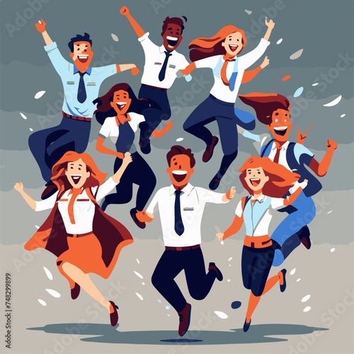 Happy Business People Jumping and Celebrating Success. Vector Illustration