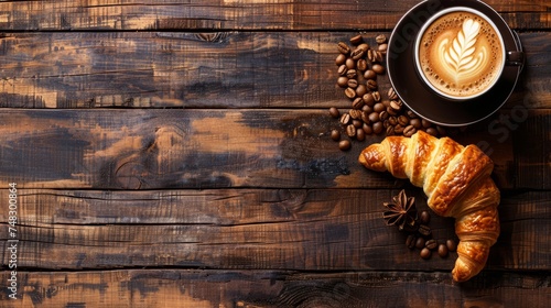 Morning Delight with Fresh Coffee and Croissant