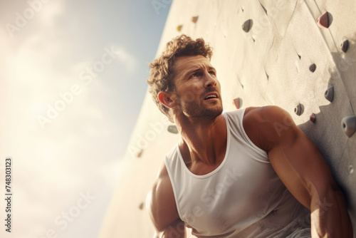 Athletic man climbing . Olympic sport