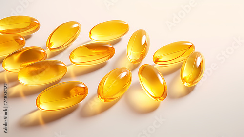 Beautiful yellow capsules or Omega-3, yellow fish oil